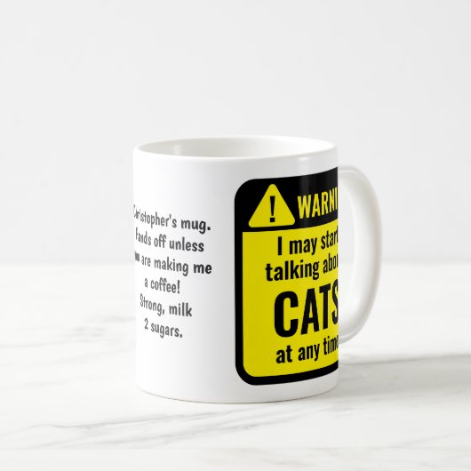 Cats Funny Personalized Warning コーヒーマグカップ (正面右)