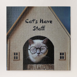 Cats Have Staff Quote Funny Cat Wearing Glasses ジグソーパズル