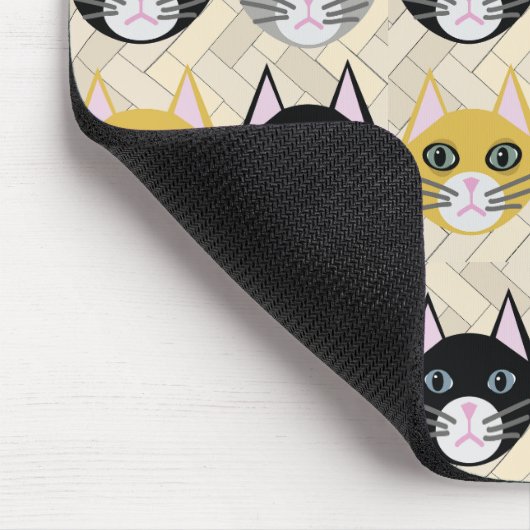 Cats Herringbone Beige マウスパッド (コーナー)