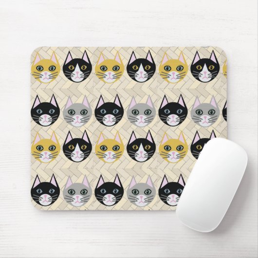 Cats Herringbone Beige マウスパッド (マウス)