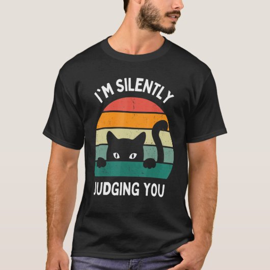 Cats I'm Silently Judging You Black Cat Tシャツ (正面)