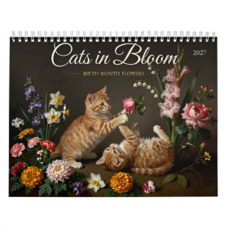 Cats in Bloom 2027 Birth Month Flowers Cat Art カレンダー