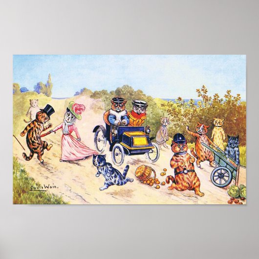 Cats in Car, Louis Wain ポスター (正面)