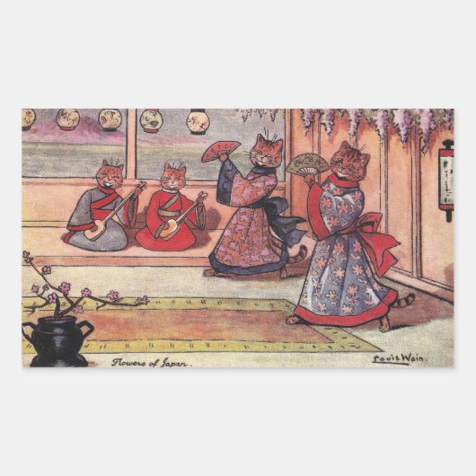 Cats in KimonosヴィンテージLouis Wain 長方形シール (正面)