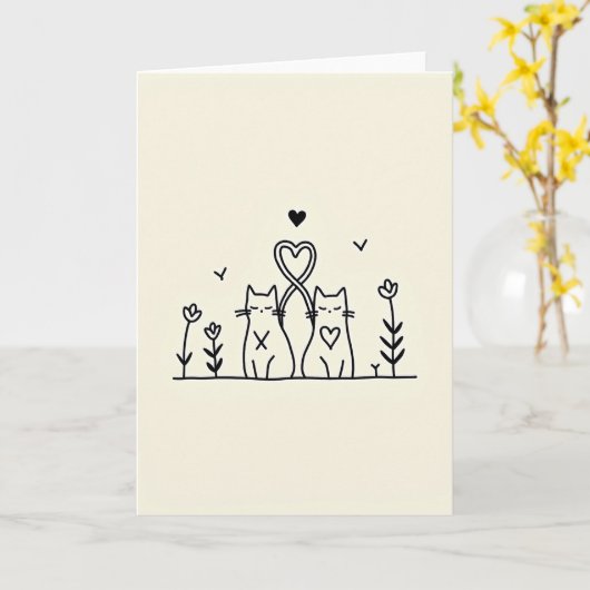 Cats In Love Heart Card カード (黄色い花)