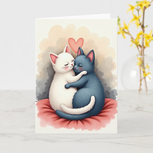Cats In Love Hug Card カード (黄色い花)