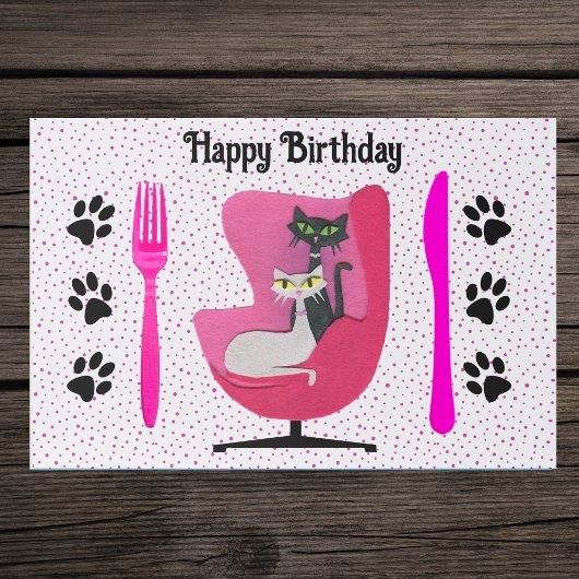Cats in Mid centry pink chair paw prints Dots Mat ペーパーパッド
