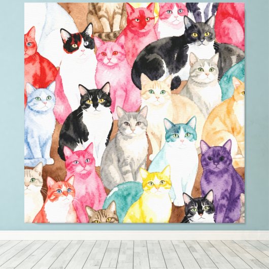 Cats in Multicolour キャンバスプリント (インサイチュ (ウッドフロア))