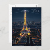 Cats in Parisエッフェルタワーat Night ポストカード (正面/裏面)