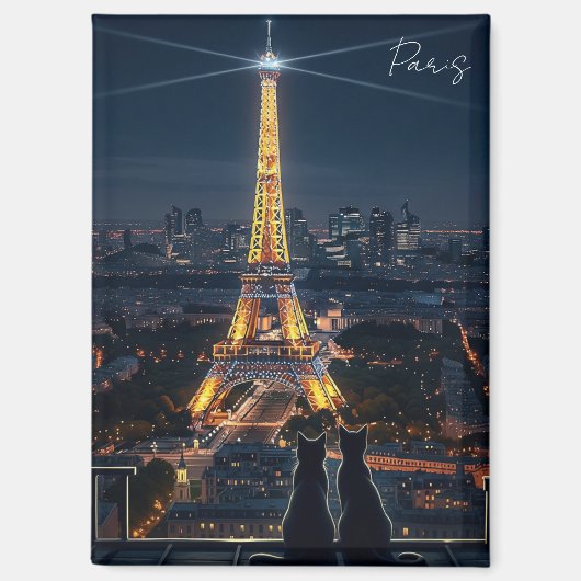 Cats in Parisエッフェルタワーat Night マグネット (正面)