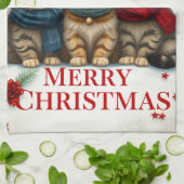 Cats in Preppy Winter Attire and Hats Christmas キッチンタオル (折り畳み)