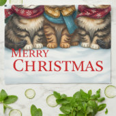 Cats in Preppy Winter Attire and Hats Christmas キッチンタオル (折り畳み)