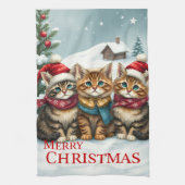 Cats in Preppy Winter Attire and Hats Christmas キッチンタオル (縦)