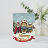 Cats in Preppy Winter Attire and Hats Christmas シーズンポストカード (スタンド正面)