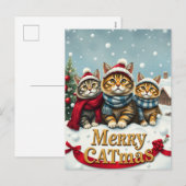 Cats in Preppy Winter Attire and Hats Christmas シーズンポストカード (正面/裏面)