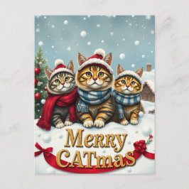 Cats in Preppy Winter Attire and Hats Christmas シーズンポストカード