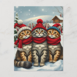 Cats in Preppy Winter Attire and Hats Winter シーズンポストカード