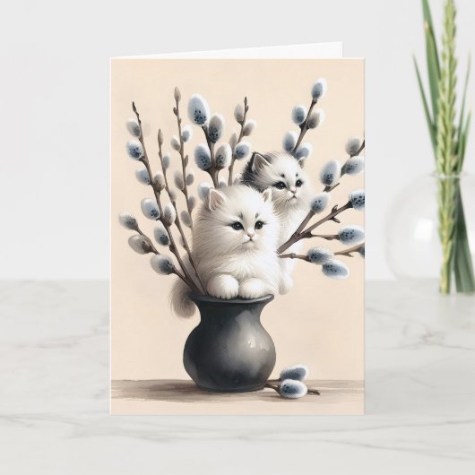 Cats in Pussy Willows誕生日 カード (正面)