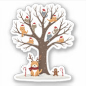 Cats In Snow Tree Winter Christmas Santa Hat X-mas シール (正面)