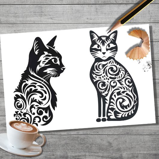 Cats in Stencil Art 1 Decopage紙 薄葉紙