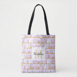 Cats in the Library Book Tote Bag Girly Purple トートバッグ