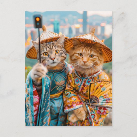Cats in Traditional Chinese Outfits シーズンポストカード (正面)