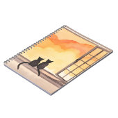 Cats in Window | Sunset Watercolor Silhouette ノートブック (左側)