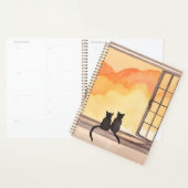 Cats in Window | Sunset Watercolor Silhouette プランナー手帳 (ディスプレー)