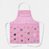 Cats Lover Cat Mom Checkered Paws Floral Apron エプロン (正面)
