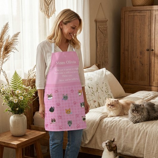 Cats Lover Cat Mom Checkered Paws Floral Apron エプロン