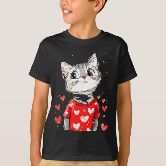 Cats Lover Heart Girls Kitten Valentine’s Day Wome Tシャツ (正面)