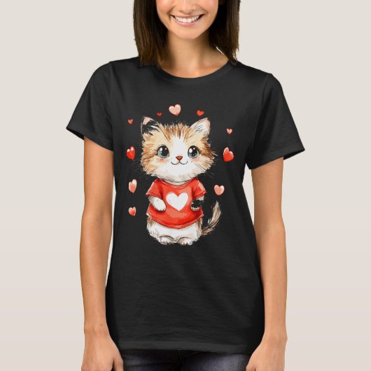 Cats Lover Heart Girls Kitten Valentine’s Day Wome Tシャツ (正面)