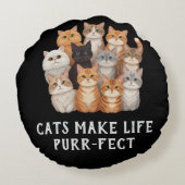 Cats Make Life Purr-fect Round Throw Pillow ラウンドクッション (裏面)