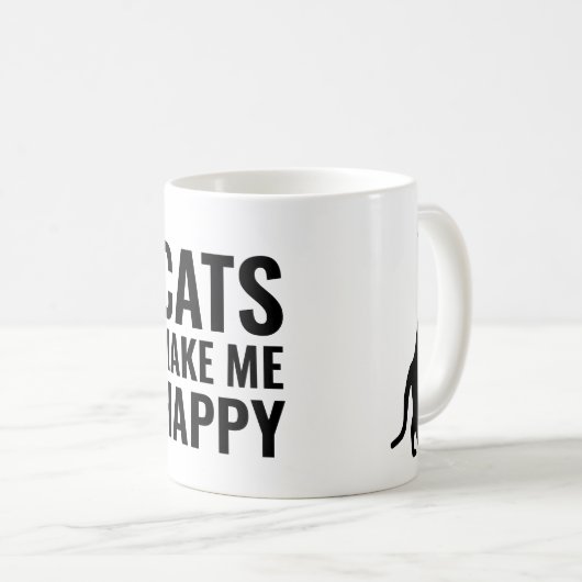 Cats make me happy コーヒーマグカップ (正面右)