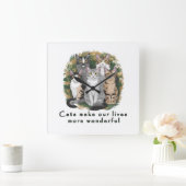 Cats Make Our Lives More Wonderful Cute Cat Lover スクエア壁時計 (ホーム)