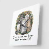 Cats Make Our Lives More Wonderful Cute Cat Lover スクエア壁時計 (傾斜)