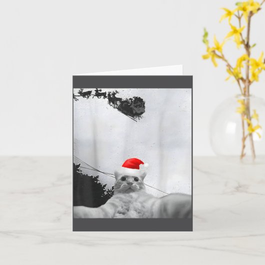 Cats Meme Funny Cat Selfie With Santa Hat Christma カード (黄色い花)