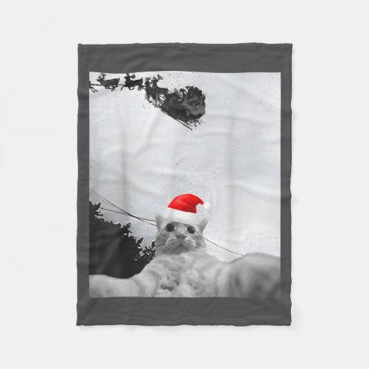 Cats Meme Funny Cat Selfie With Santa Hat Christma フリースブランケット (正面)