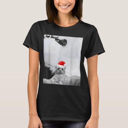 Cats Meme Funny Cat Selfie With Santa Hat Christma Tシャツ (正面)