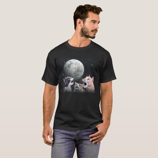 Cats Meowling At Moon Cat   Space Kitten Joke Tシャツ (正面フル)