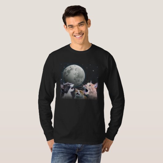 Cats Meowling At Moon Cat   Space Kitten Joke Tシャツ (正面フル)