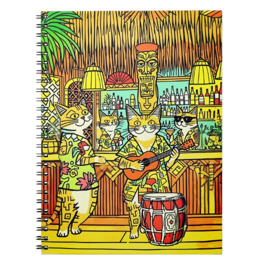 Cats on an Island Vacation in a Tiki Bar ノートブック (正面)
