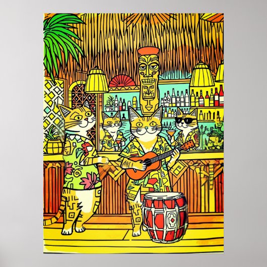 Cats on an Island Vacation in a Tiki Bar ポスター (正面)