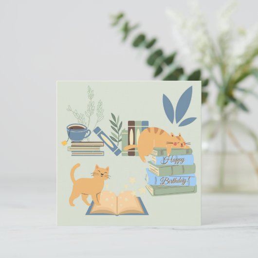 Cats on Books誕生日 カード (スタンド正面)