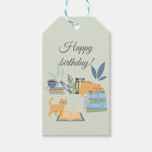 Cats on Books誕生日 ギフトタグ (正面)