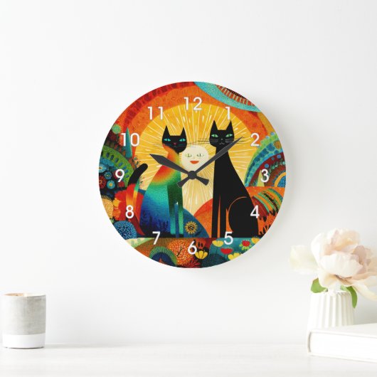 Cats on Bright and Colorful Background, ラージ壁時計 (ホーム)