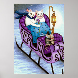Cats on Sleigh 444冬 ポスター
