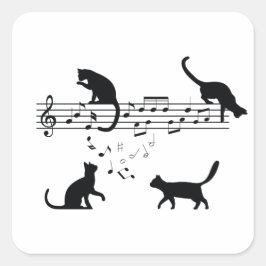 Cats Playing Music Notes スクエアシール