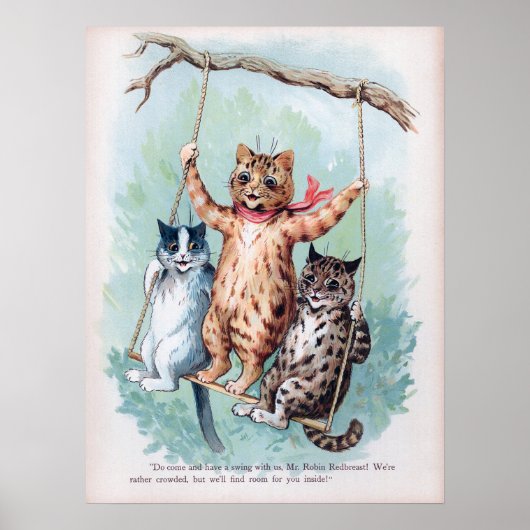 Cats Playing on a Swing, Louis Wain ポスター (正面)
