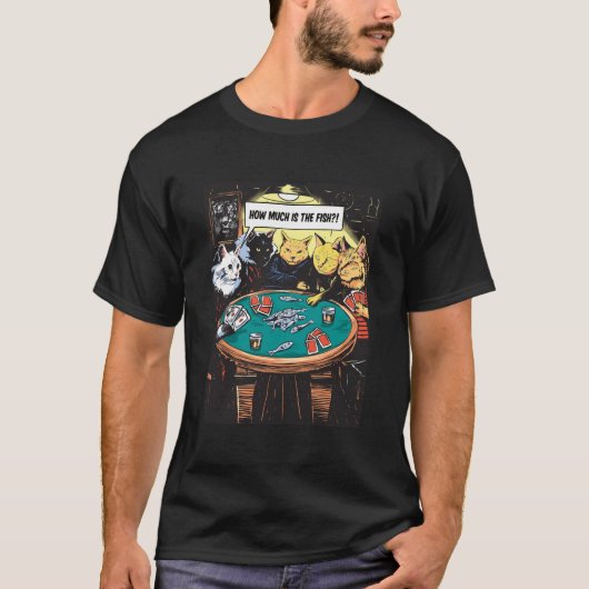 cats playing poker tシャツ (正面)